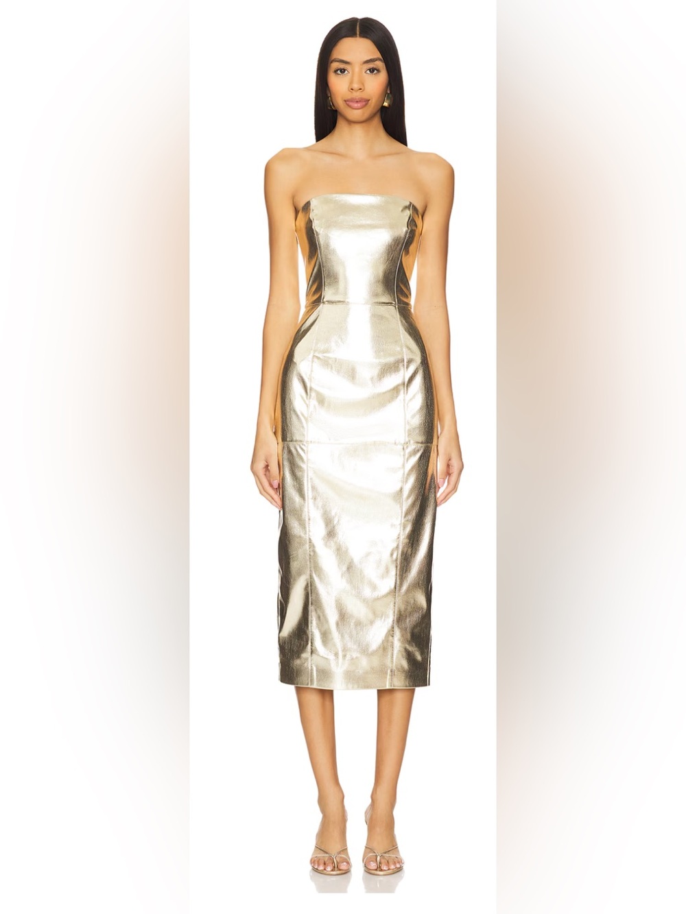 NWT!! Camillo Coelho / Strapless Metallic Gold Midi Dress/ size Medium